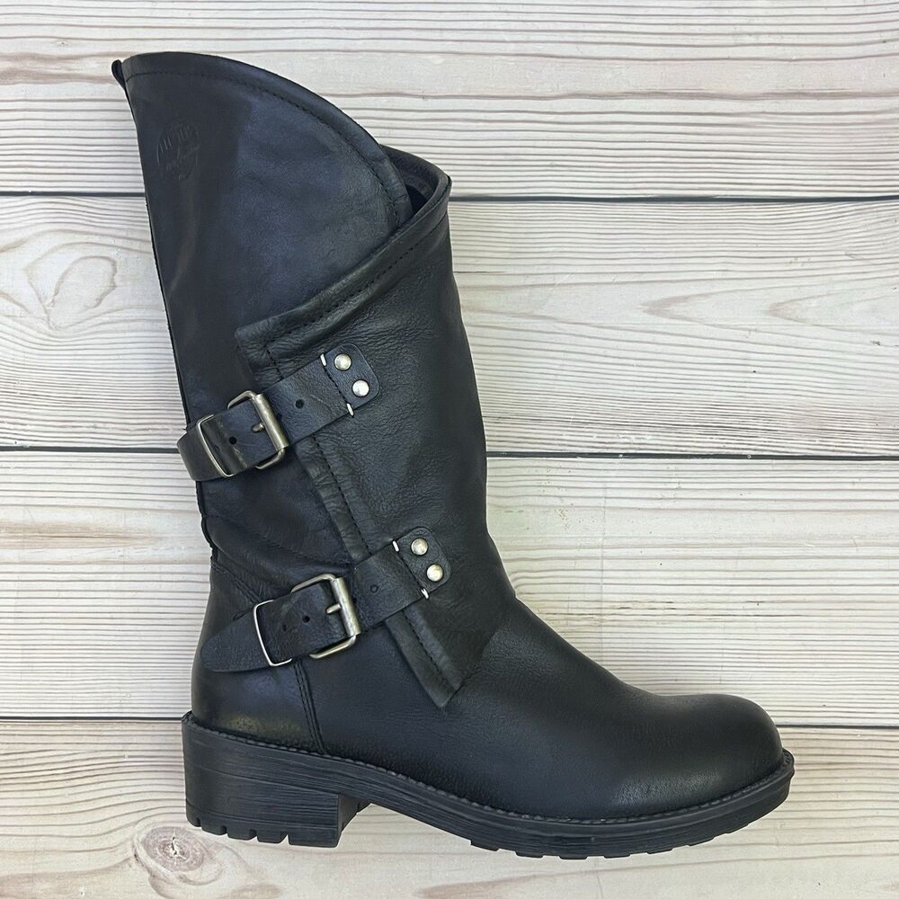 Coolway Alida Moto Boots Womens 39 EU/8-8.5 US Black Leather Biker Buckle Spain - Picture 2 of 16